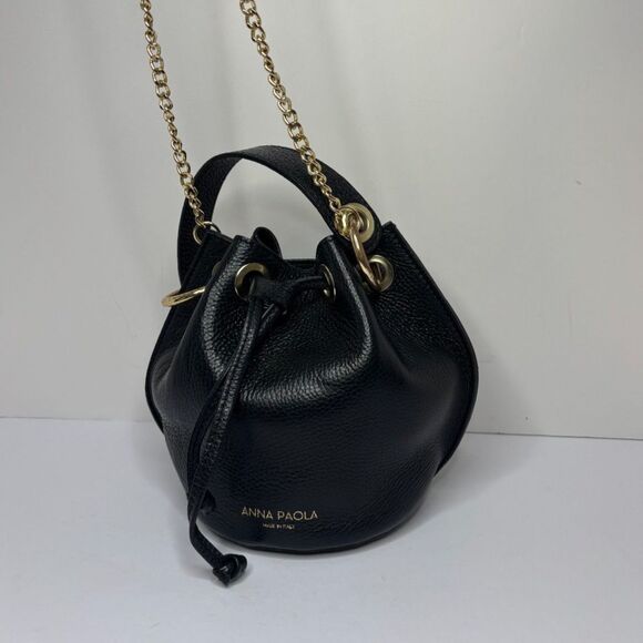 Anna Paola Pebbled Leather Drawstring Bucket Bag Top Handle Crossbody Italy - Picture 2 of 7